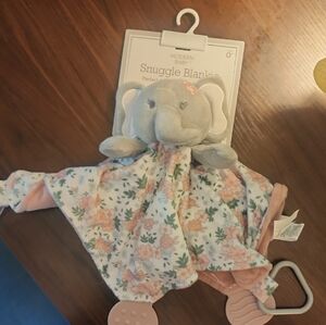 Gray and Pink Elephant Bib with Plush Design